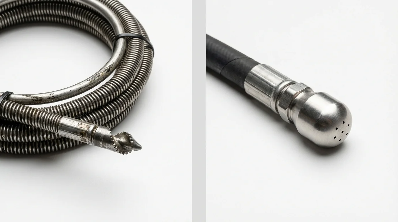 Drain snake cable and hydro jetting nozzle used for drain cleaning in Marathon, FL
