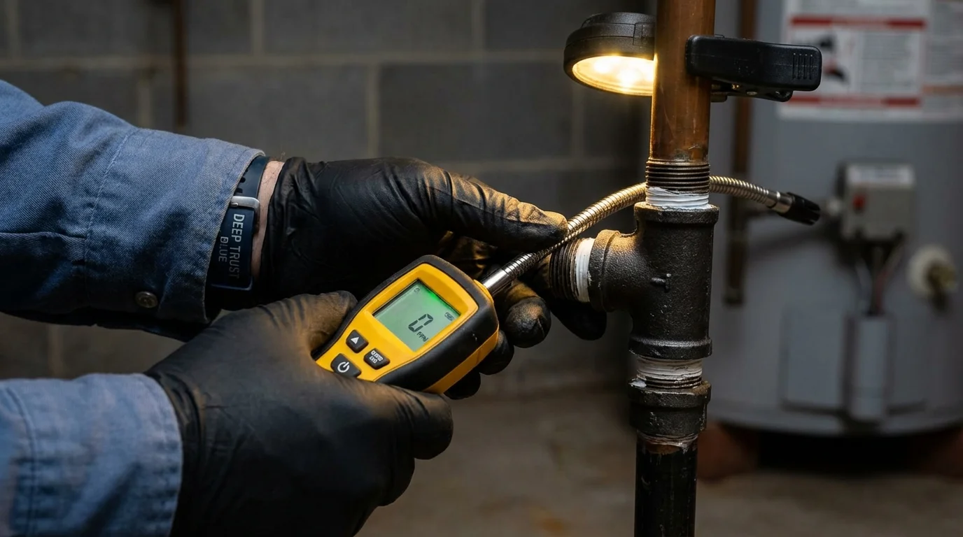 Gas leak detection with electronic sniffer by Johns Plumbing LLC in Marathon