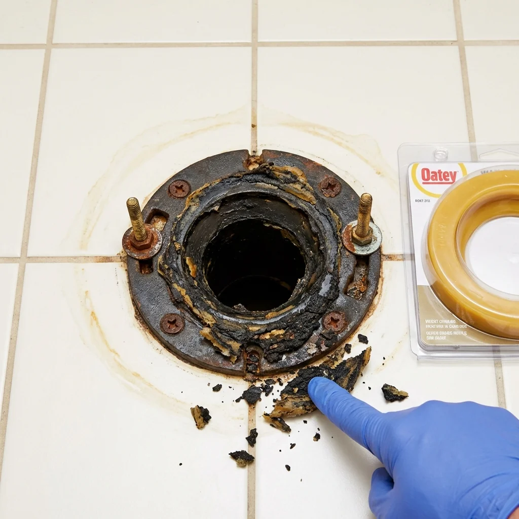 Failed wax ring showing water seepage at the base of a toilet in a Marathon, FL home
