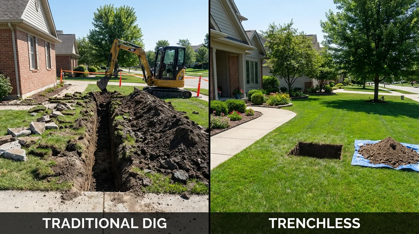 Trenchless sewer repair with minimal yard damage versus traditional excavation in Marathon, FL